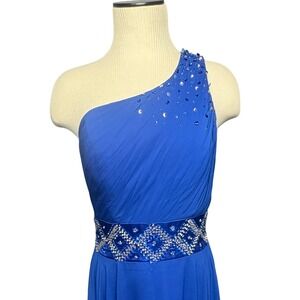Dress First Formal Evening Gown Beaded‎ One Shoulder Blue Wedding Bridesmaid